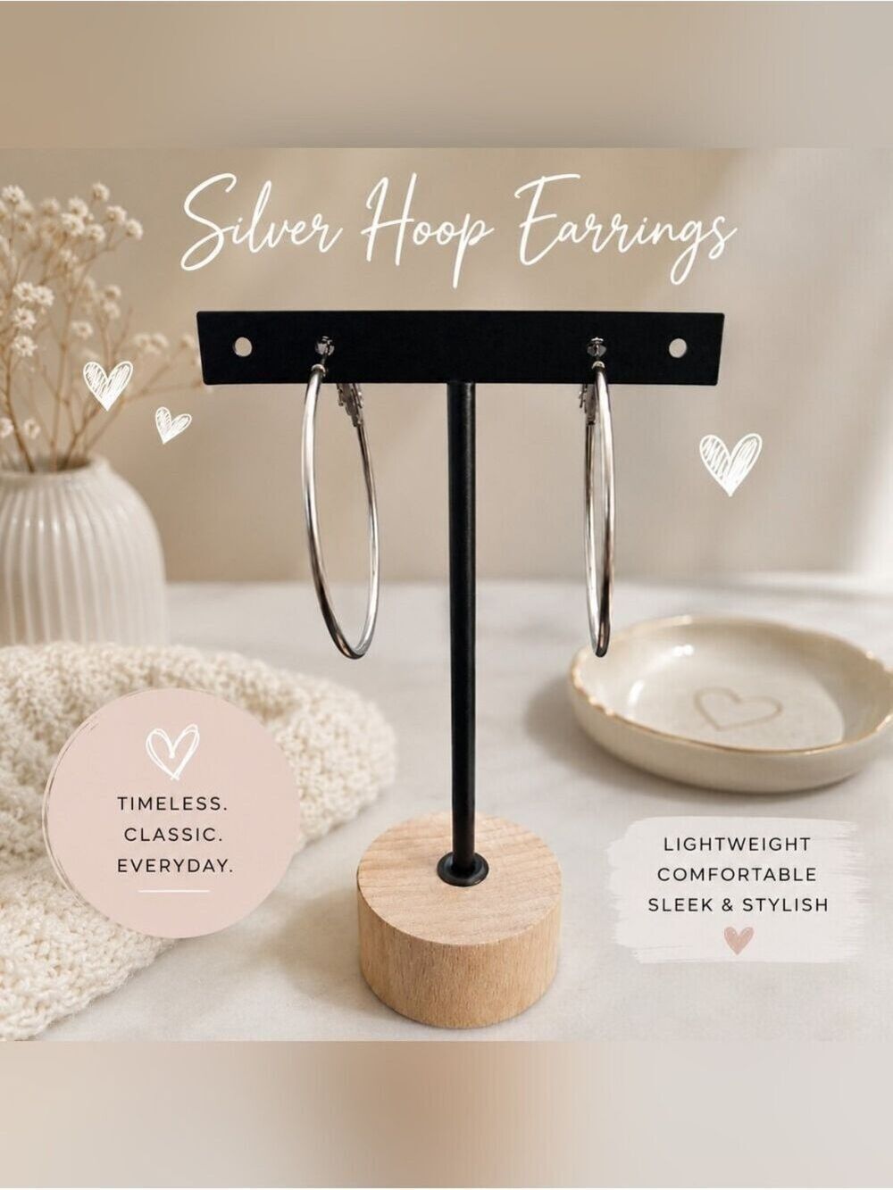 Silver Hoop Earrings - Classic Everyday Hoops
